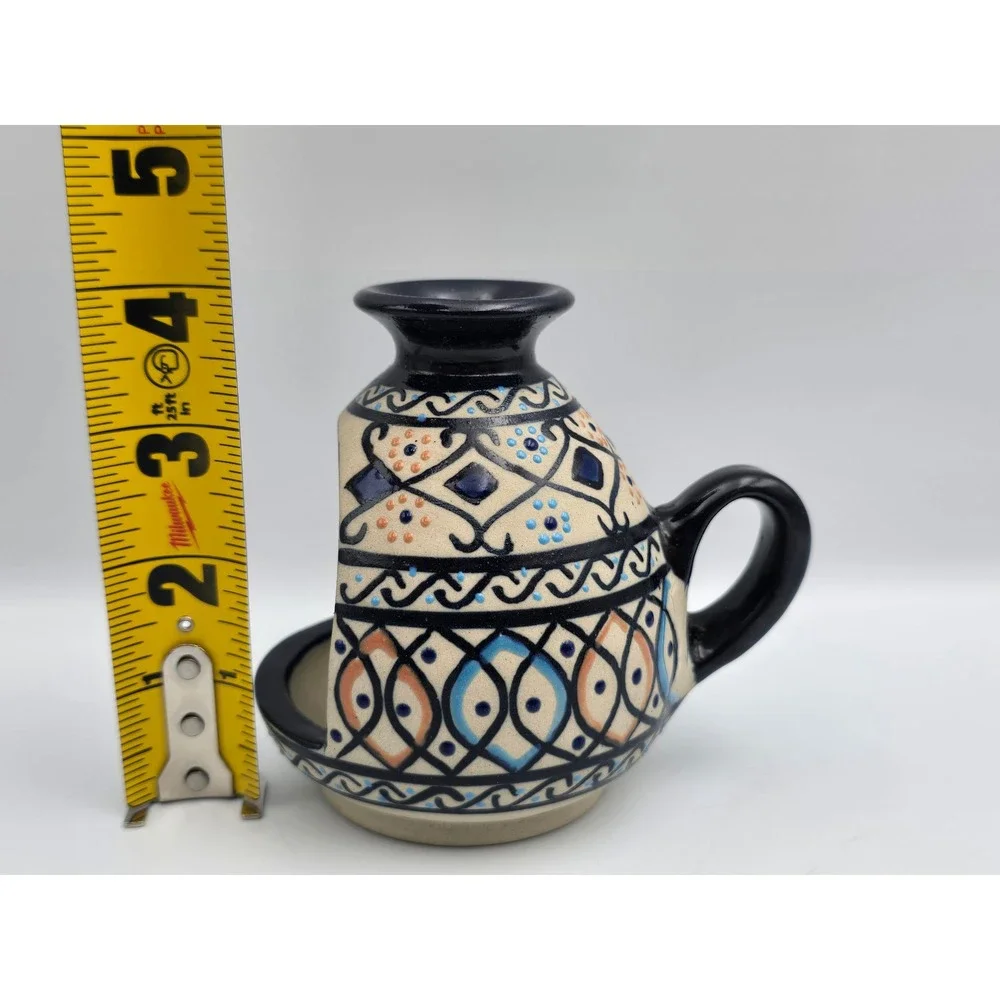 Servin Mexico Ceramic candle holder Blue Hand Painted Pottery Vintage 4in Excell